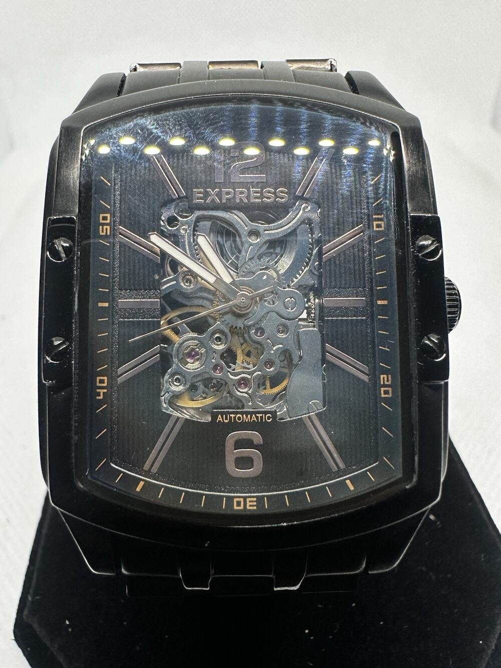 Express FMDEX025S Mens Watch Black Skeleton Dial Automatic Brown Leather Silver
